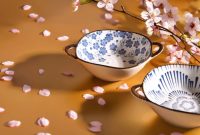 Aesthetic Blue and White Fruit Bowl With Handles | Elegant Large Salad, Bread Serving Ceramic ...